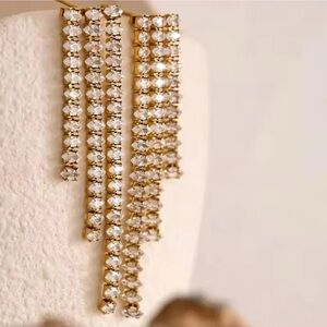 Anthropologie Luxury Zirconia 18K Gold Stainless Steel Waterproof Earrings